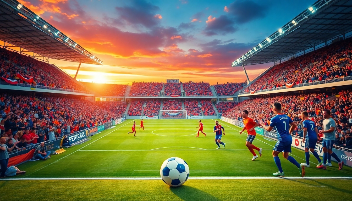 Experience the thrill of situs judi bola in a vibrant soccer stadium filled with passionate fans.