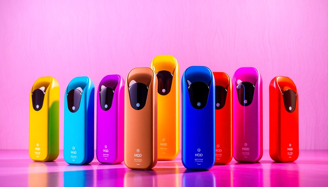 Showcase HQD Pods with vibrant colors and unique flavors displayed attractively.