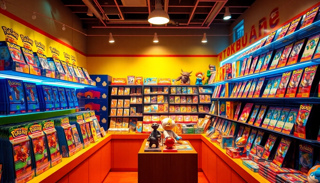 Explore a colorful display of Pokemon cards in India, showcasing vibrant booster packs and collectibles on inviting shelves.