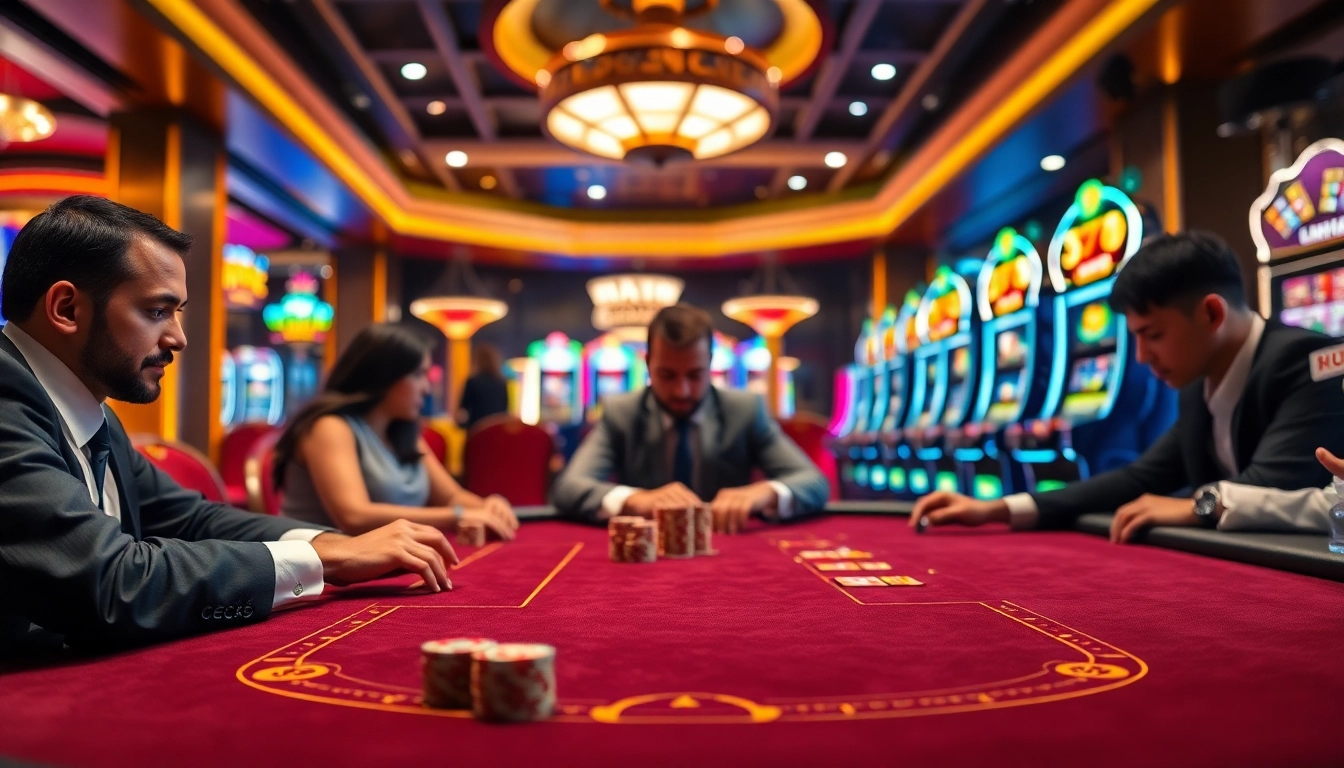 Participa en juegos de lujo12 en un casino sofisticado con jugadores enfocados.