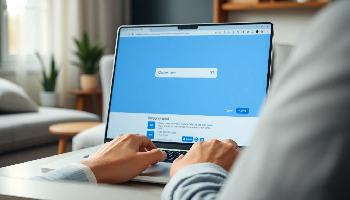 Access temporary email seamlessly from a laptop in a modern workspace setting.