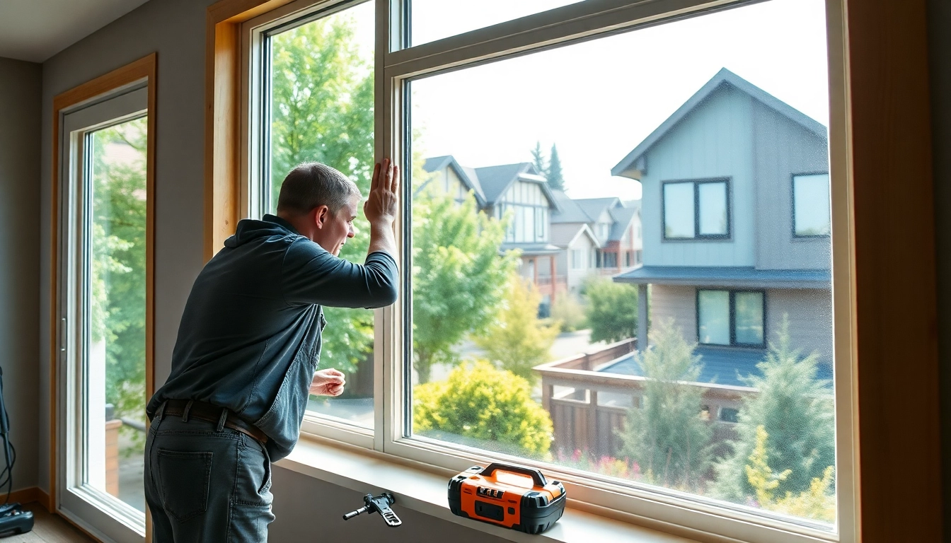Expert window replacement Portland Oregon with technician installing energy-efficient windows.